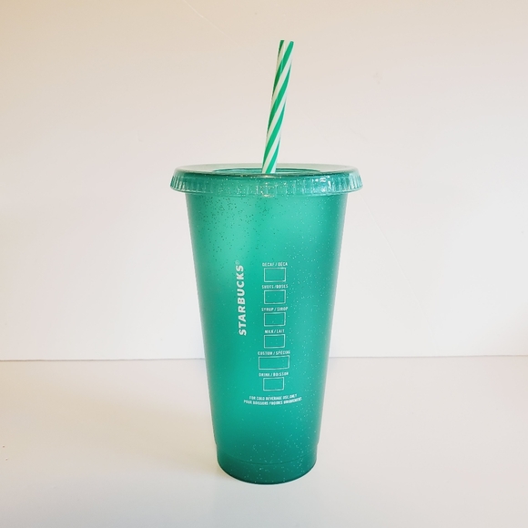 Starbucks Green Glitter Holiday Poinsettia Tumbler with Straw (2020) - Picture 2 of 6